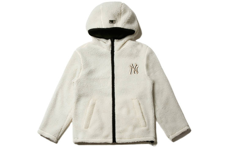 MLB New York Yankees Velvet Jackets Unisex Ivory White Hooded Thickened