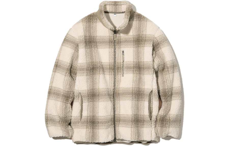 UNIQLO Velvet Jackets Men's Beige Stand Collar Moderate