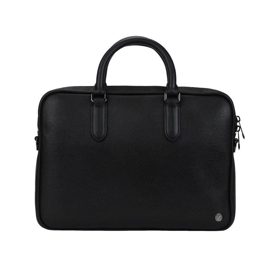 Ermenegildo Zegna Calfskin Portable One Shoulder Crossbody Briefcase Regular Men's Black