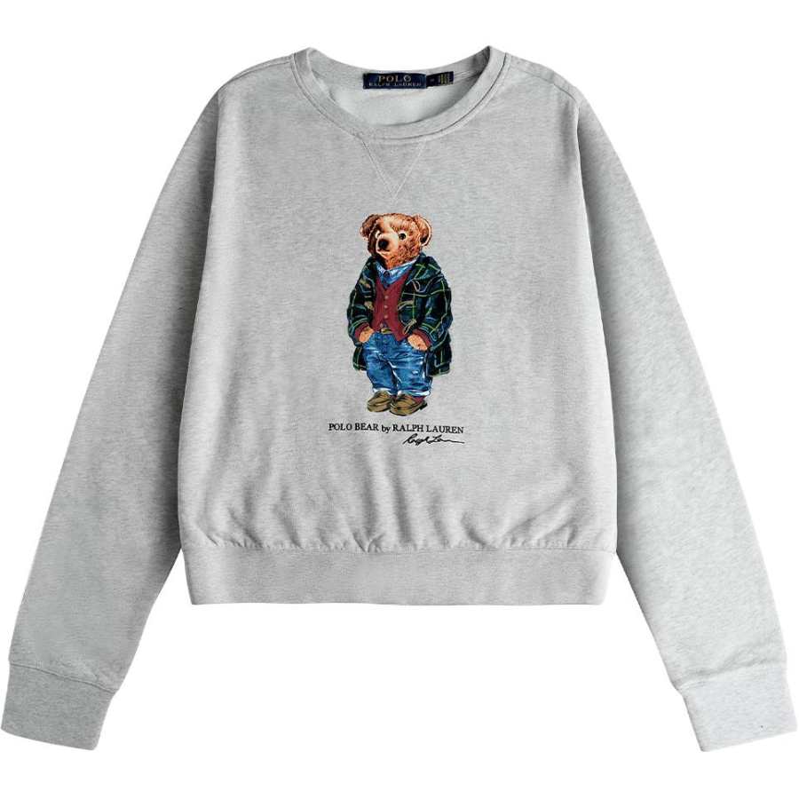 Polo Ralph Lauren FW23 Bear Pattern Signature Crew Neck Long Sleeved Fleece Lined Sweatshirt Men's Gray