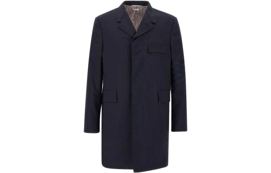 THOM BROWNE THOM BROWNE Coats Men's Marine Blue Lapel Moderate