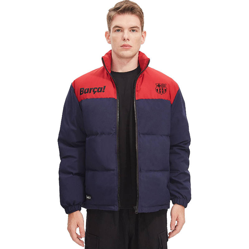 All Star Partner Puffer Jackets Unisex Barcelona Red & Blue Multicolor Stand Collar Thickened
