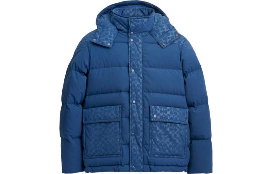 COACH COACH Down Jackets Men's Blue Hooded Moderate Down Jacket
