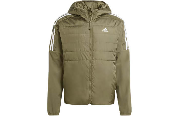 Adidas Adidas Essential Puffer Jackets Men's Olive Green Hooded Moderate Puffer Jacket