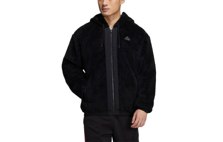 Adidas Adidas Velvet Jackets Men's Black Hooded Moderate