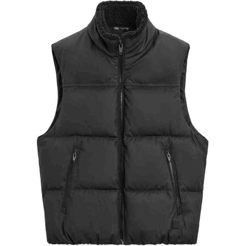 ZARA Vests Men's Black Stand Collar Other