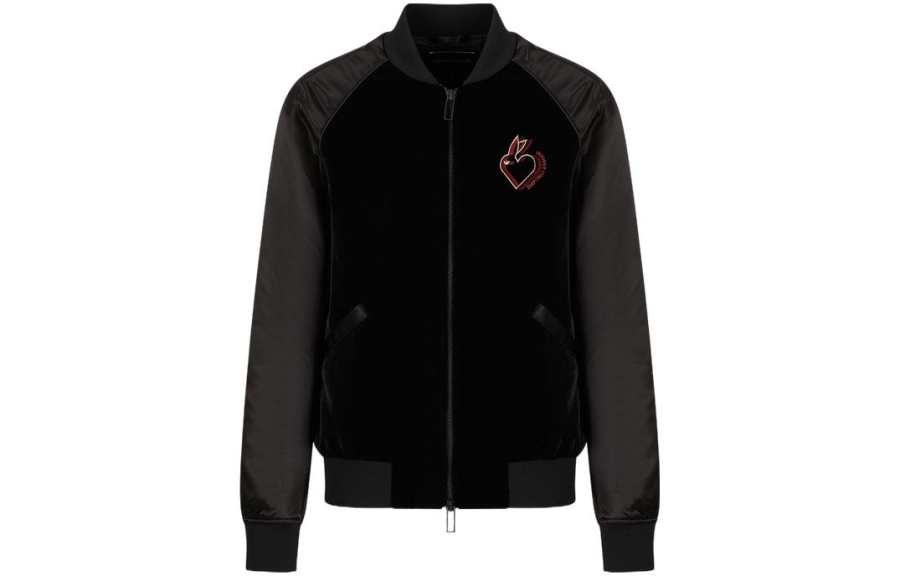 EMPORIO ARMANI Year Of The Rabbit Puffer Jackets Men's Black Baseball Collar Moderate
