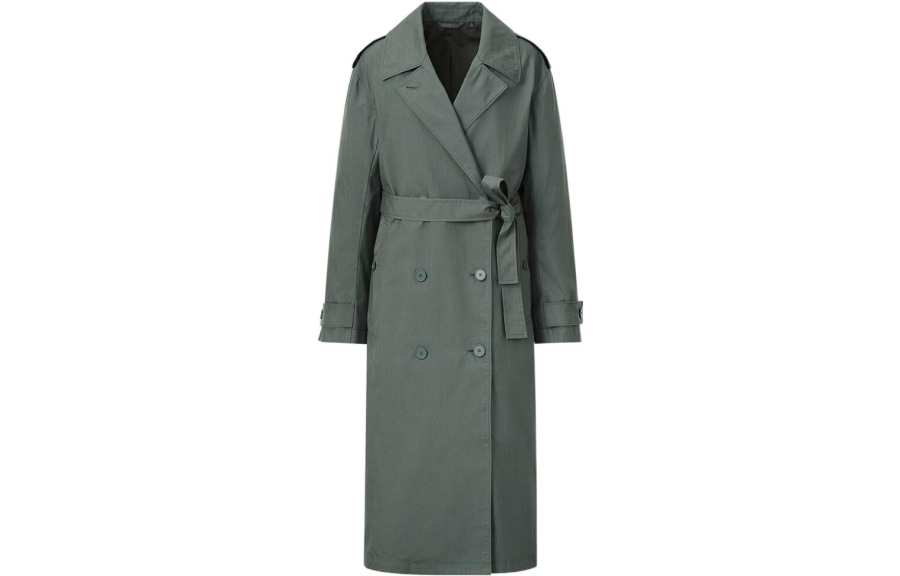 UNIQLO Coats Unisex Dark Green Lapel Moderate Straight Fit