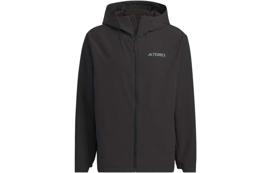 Adidas Adidas Solid Color Logo Label Outdoor Fleece Lined Sports Hooded Softshell Jacket Men's Black