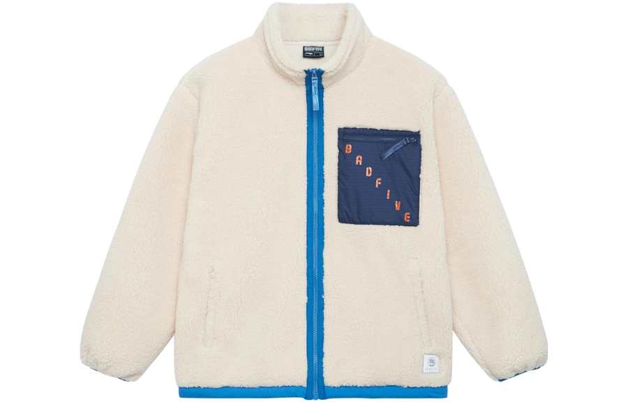 Li-Ning Li Ning BADFIVE Sherpa Coat Color Block Patchwork Pocket Detail Thickened And Fleece Lined Thermal Jacket Men's Ecru