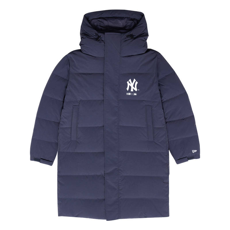 New Era Long Hooded Goose Down Jacket American Unisex Navy Blue