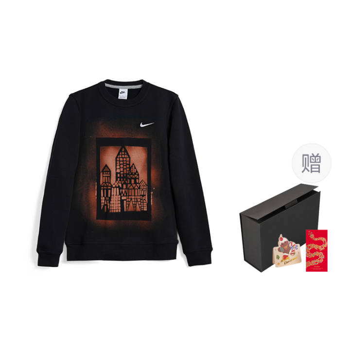 Nike Nike CNY Rainy Night Clock Tower Faded Fleece Lined Crew Neck Basic Minimalist Style Loose Fit Versatile Casual