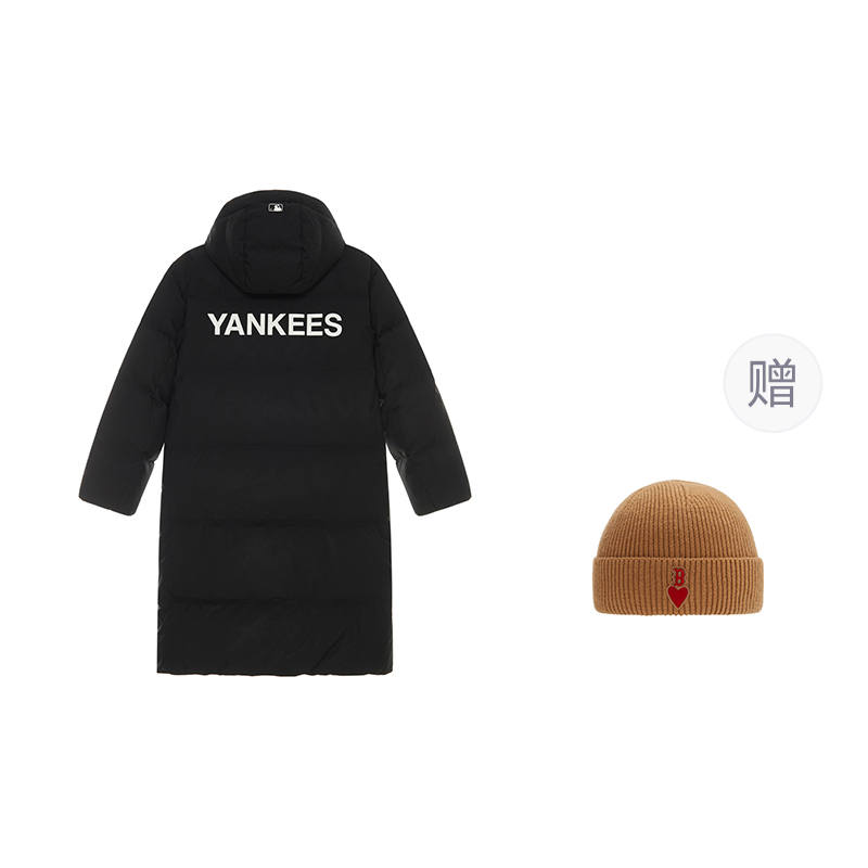 MLB Preppy Style Collection New York Yankees FW24 Down Jacket Knitted Hat Unisex Black