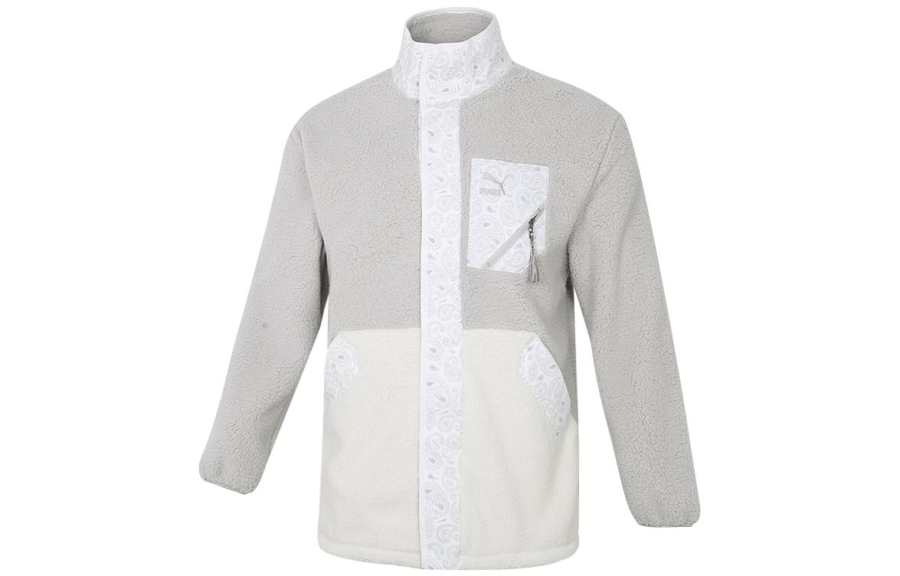 PUMA Velvet Jackets Unisex Light Gray Stand Collar Thickened And Fleece Lined
