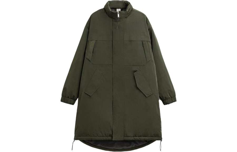 ZARA Puffer Jackets Men's Khaki Stand Collar Moderate Puffer Jacket