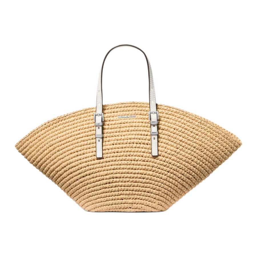 MICHAEL KORS Isa Fabric Tote Bag, Shopping Bag, Shoulder Bag, Handbag Small Women's Natural & White