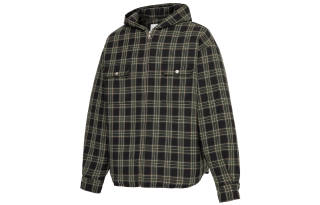 FIRE 2 COLD EGO Puffer Jackets Unisex Green Plaid Hooded Thickened Puffer Shirt Jacket