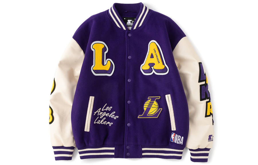 STARTER Baseball Jerseys Unisex Lakers Purple Stand Collar Moderate Straight Fit