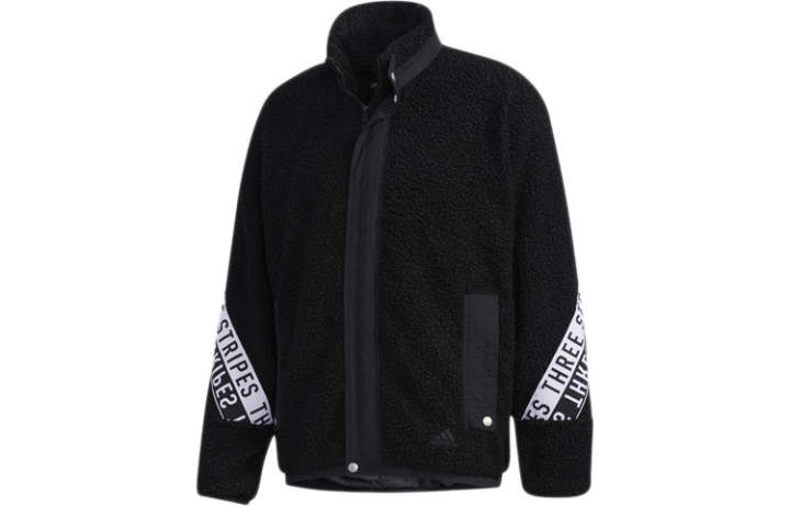 Adidas Adidas Velvet Jackets Men's Black Stand Collar Thickened