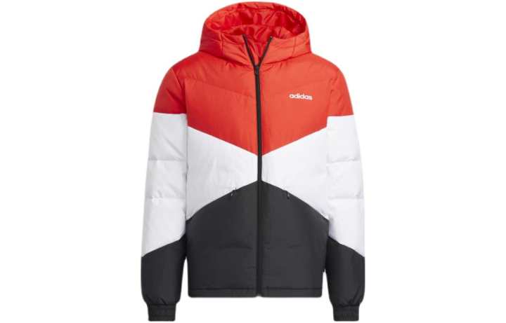 Adidas Adidas Down Jackets Men's Fresh Red White Hooded Moderate Down Jacket
