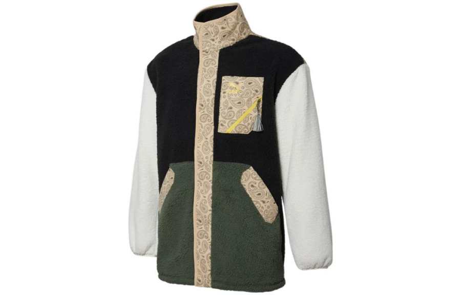 PUMA Velvet Jackets Unisex Black White Stand Collar Thickened And Fleece Lined