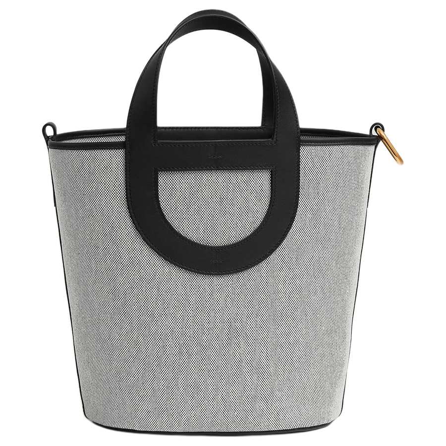 HERMES In The Loop Canvas With Swift Calfskin Handbag Women's Light Beige & Black