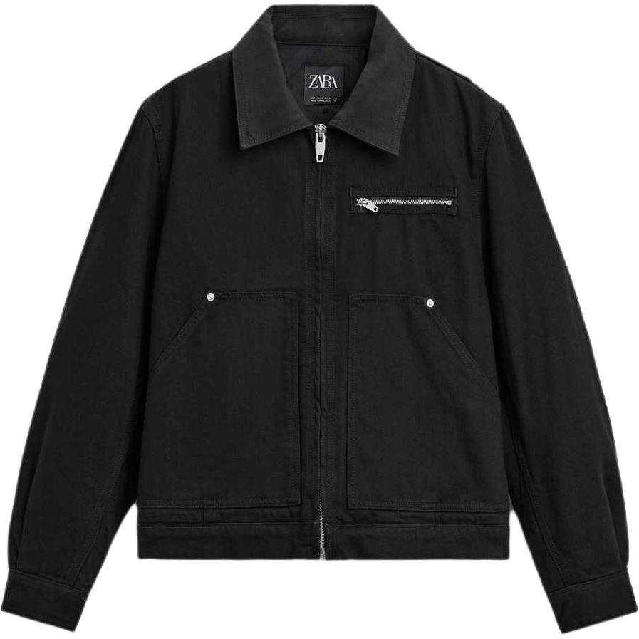 ZARA Denim Jackets Unisex Black Lapel Moderate