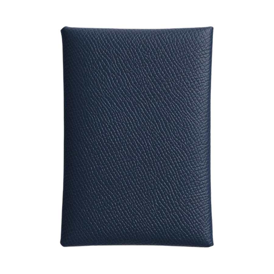 HERMES Calvi Duo Epsom Leather Card Holder Women's 7K Bleu Abysse Deep Sea Blue