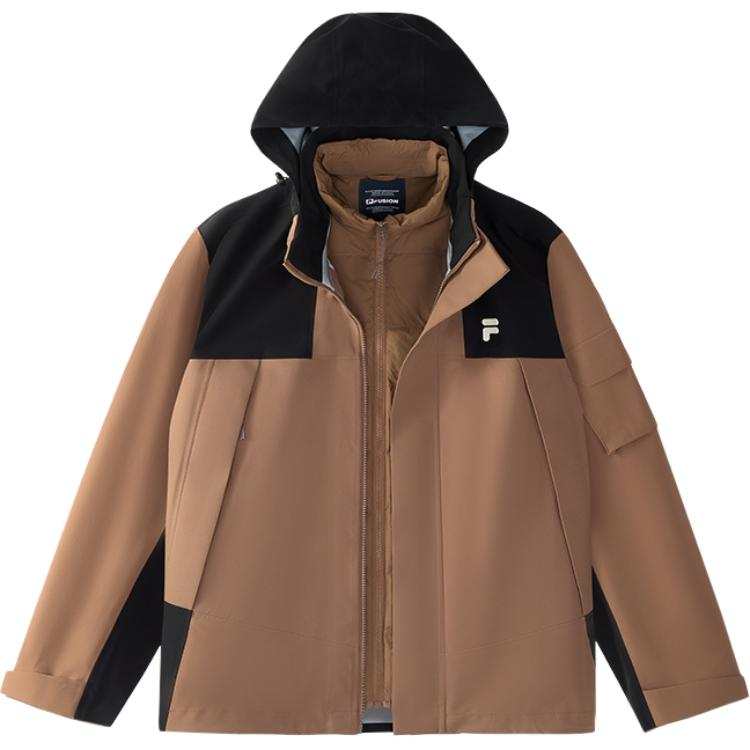FILA FUSION FOB Windproof, Thermal, And Water Repellent Windbreaker Jacket Unisex 2 Piece Set Palm Tree Brown