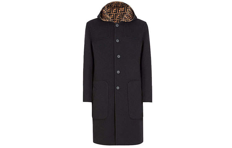 FENDI Coats Men's Black Hooded Moderate