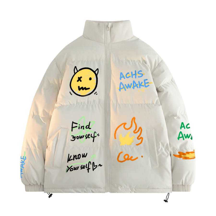 ACHS AWAKE Dinosaur Graffiti Unisex Quilted Jacket