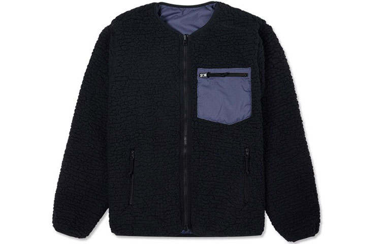 Converse Velvet Jackets Unisex Black Crew Neck Thickened And Fleece Lined