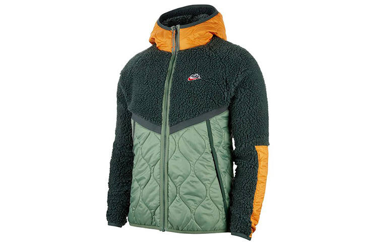 Nike Nike Sportswear Heritage Patchwork Lamb Fleece Hooded Jacket 'Light Green/Yellow'