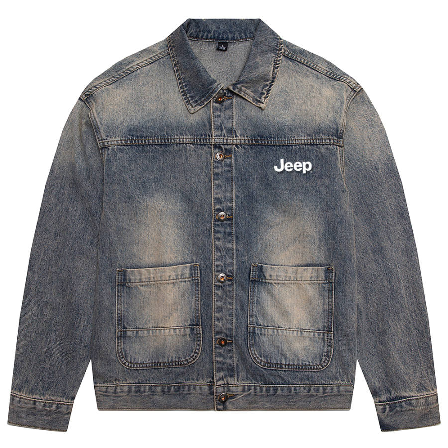 Jeep Denim Jackets Unisex Lapel Moderate Straight Fit