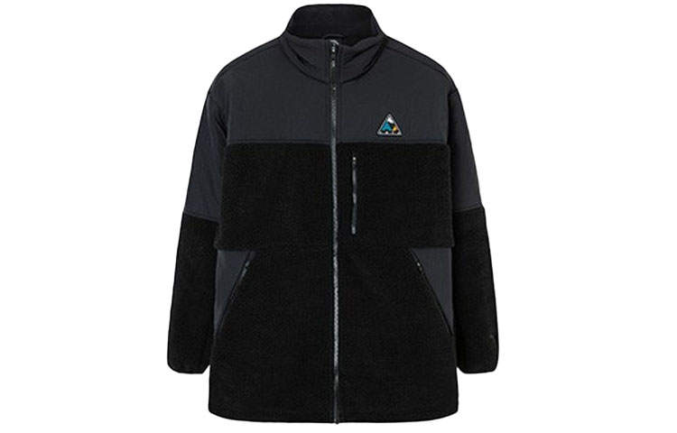 Anta Outdoor Collection Sherpa Multicolor Knitted Fabric Thermal Fleece Lined Stand Collar Coat Jacket Men's Black