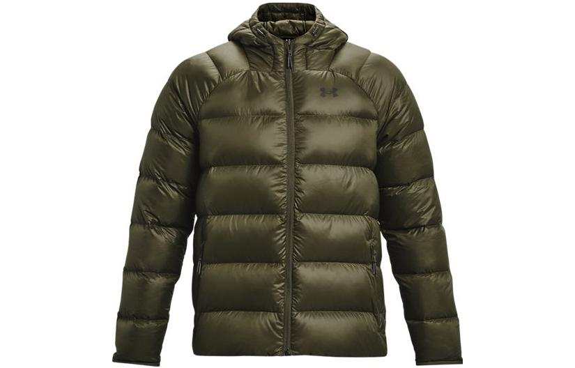 Under Armour Down Jackets Men's Green Hooded Non Detachable Moderate Quilted Down Jacket