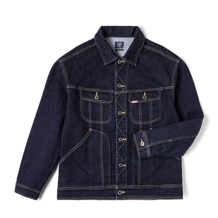 Lee Lee Denim Jackets Men's Dark Blue Lapel Moderate Straight Fit