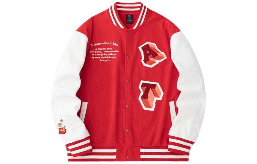 Anta Year Of The Dragon Collection Baseball Jacket Unisex Maple Leaf Red/Duck Down White