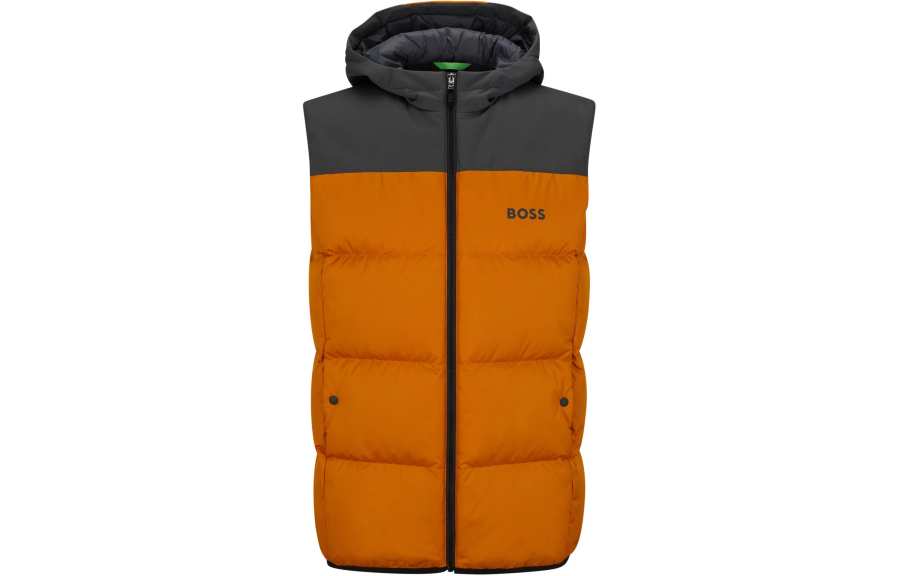 HUGO BOSS Water Repellent Hooded Gilet With Logo Detail Down Jacket Men's Orange
