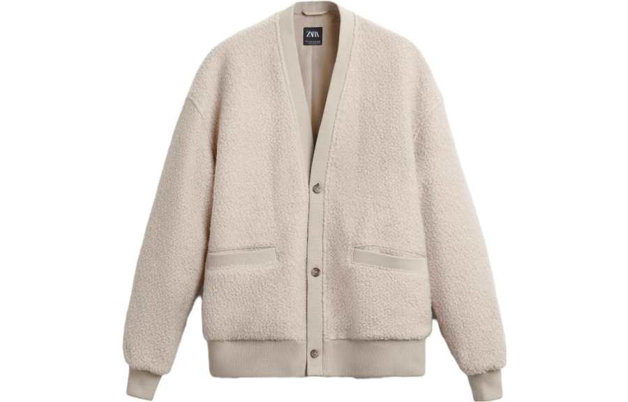 ZARA Jackets Men's Beige V Neck Moderate Other