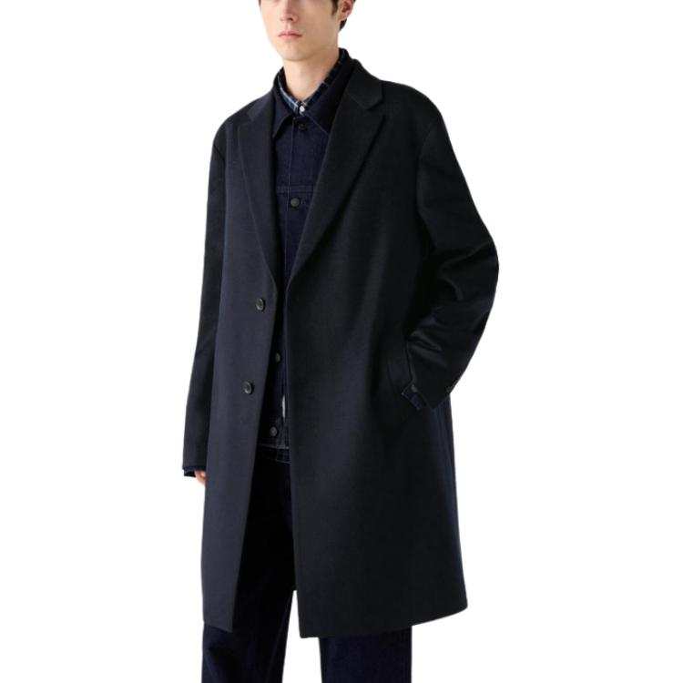 UNIQLO Coats Men's Navy Blue Moderate Straight Fit