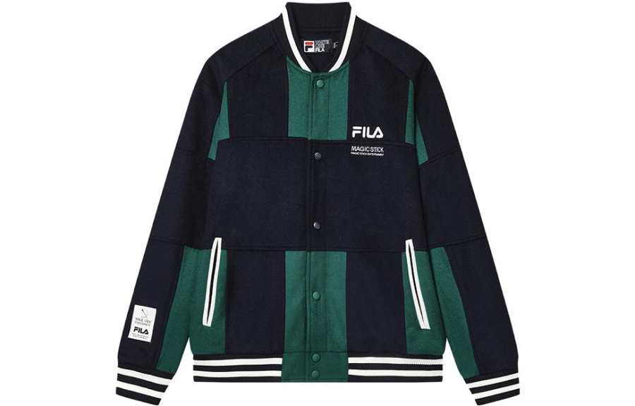 FILA Baseball Jerseys Men's Secret Mirror Blue Baseball Collar Moderate Straight Fit