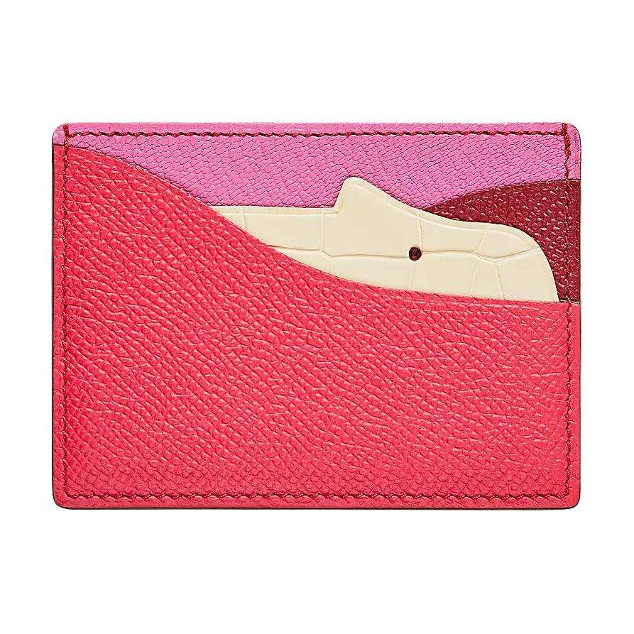 HERMES HISTOIRE NATURELLE Calfskin Goatskin With Crocodile Leather Card Holder Women's Warm Tone