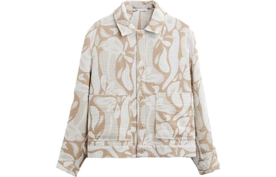 ZARA Jackets Men's Beige Lapel Moderate Straight Fit