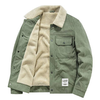 LISENPOK Corduroy Vintage Single Breasted Lapel Lambswool Thickened And Fleece Lined Casual Top Versatile Jacket