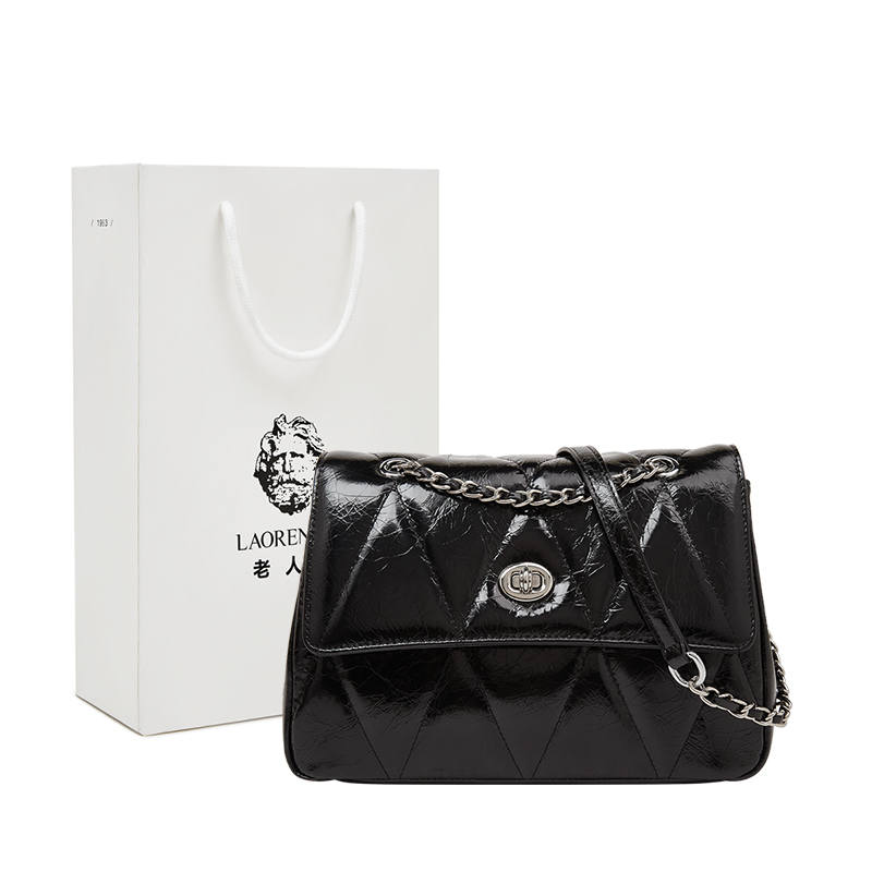 LAORENTOU Top Grain Cow Leather Shoulder Bag, Crossbody Bag Women's Black/Khaki/Silver