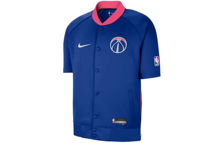 Nike Nike Showtime Raglan Short Sleeve Full Snap Jacket Baseball Jacket Washington Wizards, City Edition Men's Marine Blue