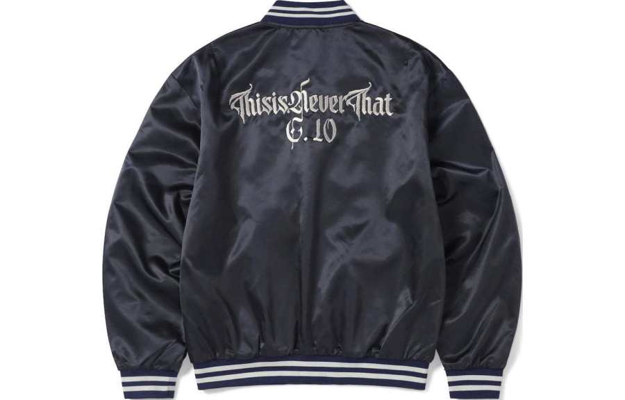 Thisisneverthat SS24 Ultras Collection Satin Jacket Navy Baseball Jacket Unisex Marine Blue