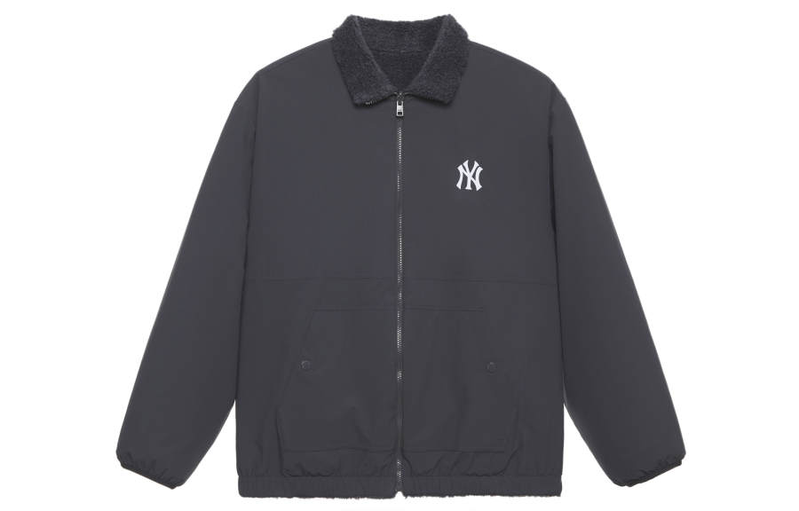 MLB Preppy Style Collection New York Yankees FW24 Velvet feel Coat Unisex Charcoal Gray
