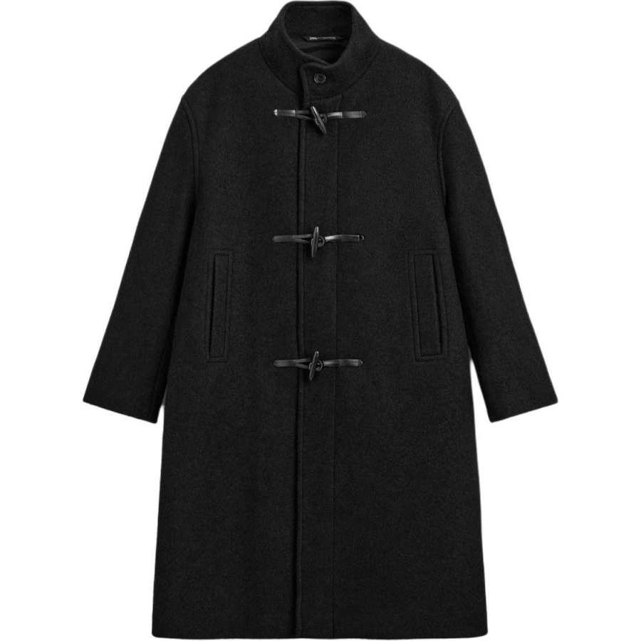 ZARA Coats Men's Black Stand Collar Moderate Straight Fit